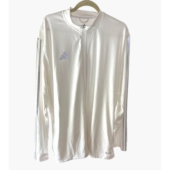 Adidas Size 2XL Polyester Full-Zip Slim Fit Track 3-Stripe Detail Jacket White - Picture 3 of 9